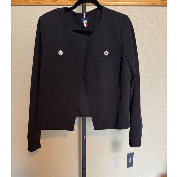 Tommy Hilfiger Open Front Black Blazer with Gold Buttons – Size 16 - NEW - Picture 9 of 9